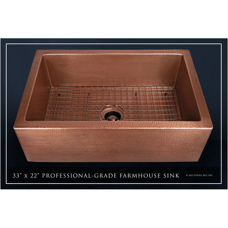 Luxury Heavy 12-Gauge Copper Farmhouse Sink, Includes Accessories, Flat Front