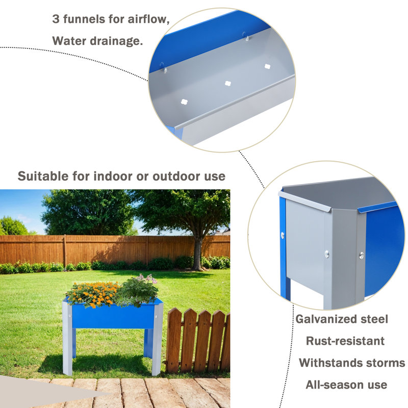 Kheya Metal Planter Box, Blue/Gray