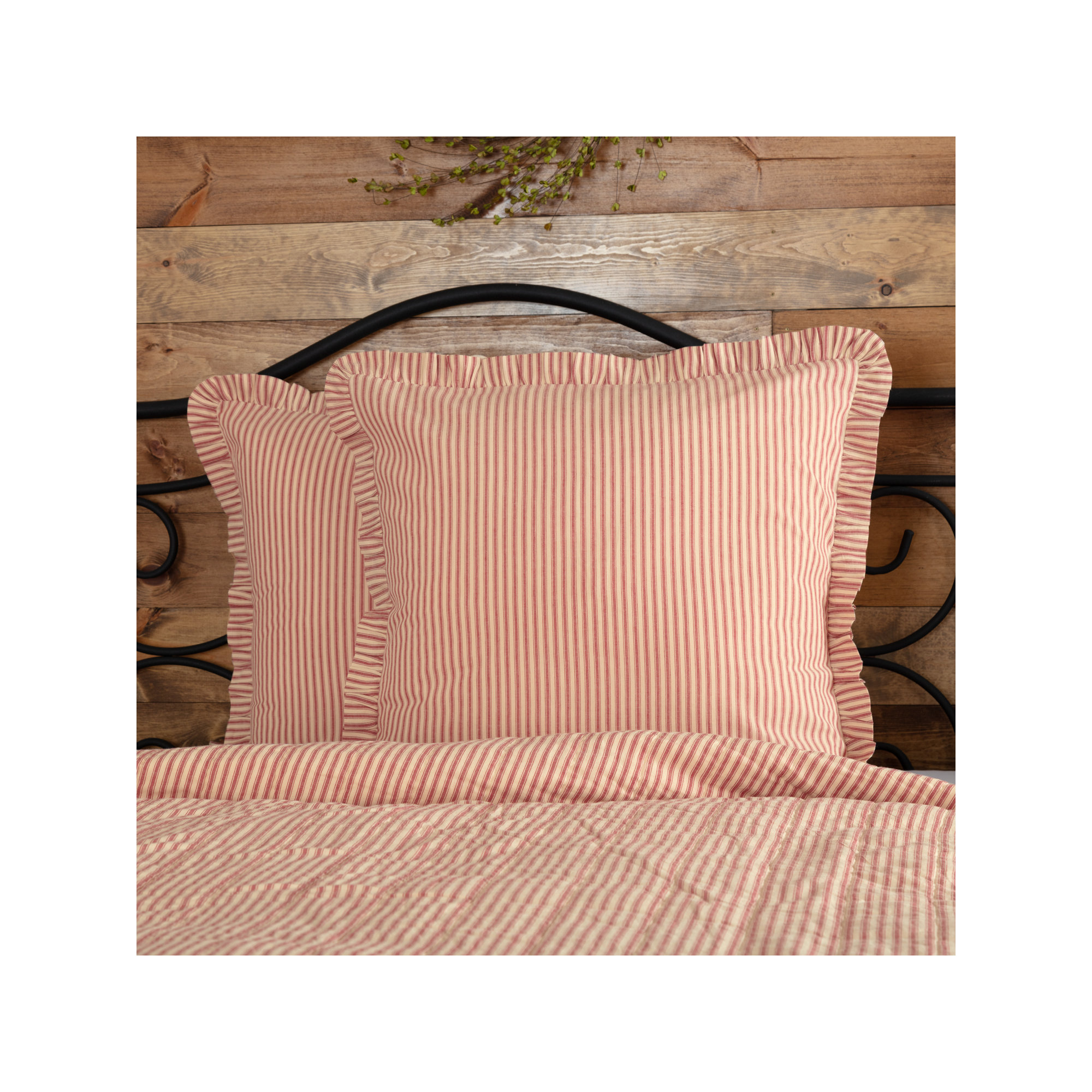 Cotton Sham Set, Country Red/Dark Tan