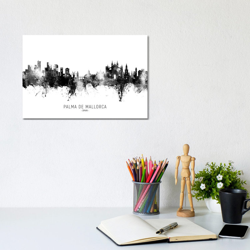Palma De Mallorca Spain Skyline Name Bw by Michael Tompsett - Wrapped Canvas Gallery-Wrapped Canvas Giclée