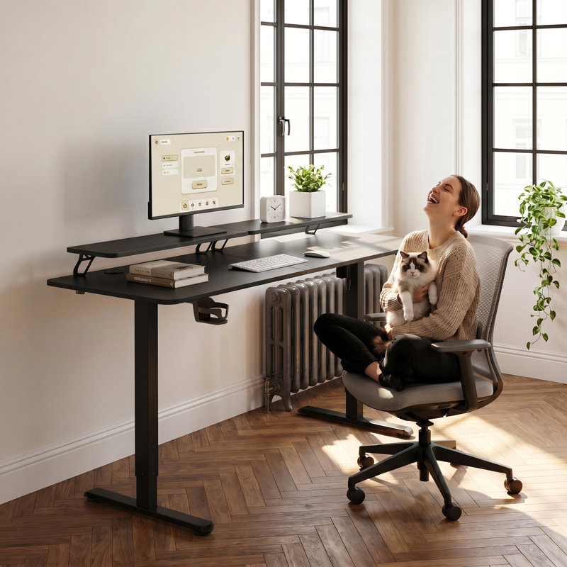Kreutzer Height Adjustable Standing Gaming Desk, Black/Black, 28.7" H x 62.99" W x 23.62" D