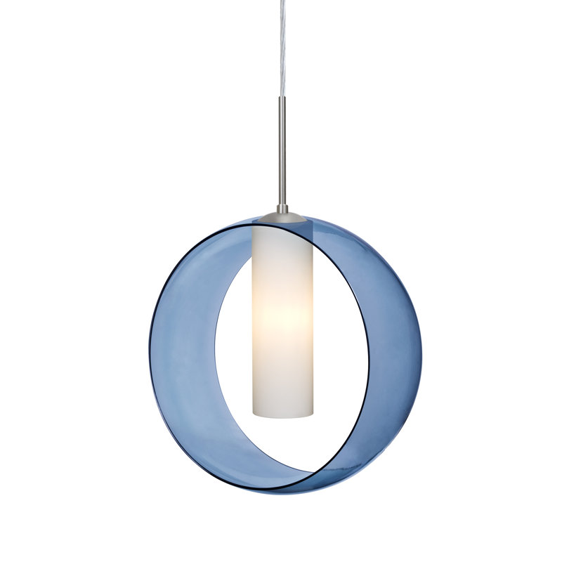 Luminaire sphère suspendu 1 lumières simple Anthony, Nickel satiné, Bleu