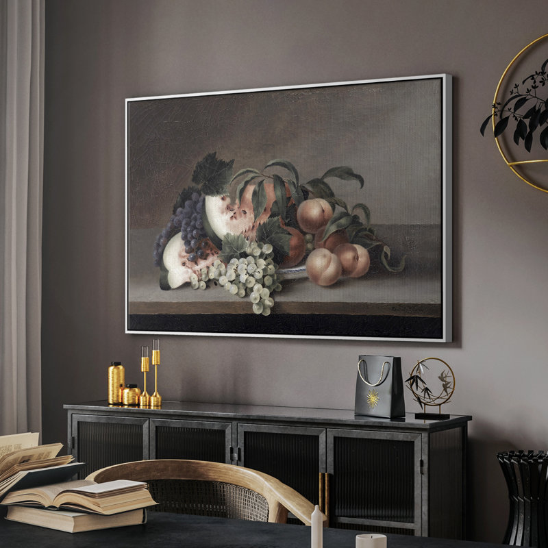 " Vintage Botanical -XLII ", White Floater Framed Canvas, 27" H x 41" W x 2" D