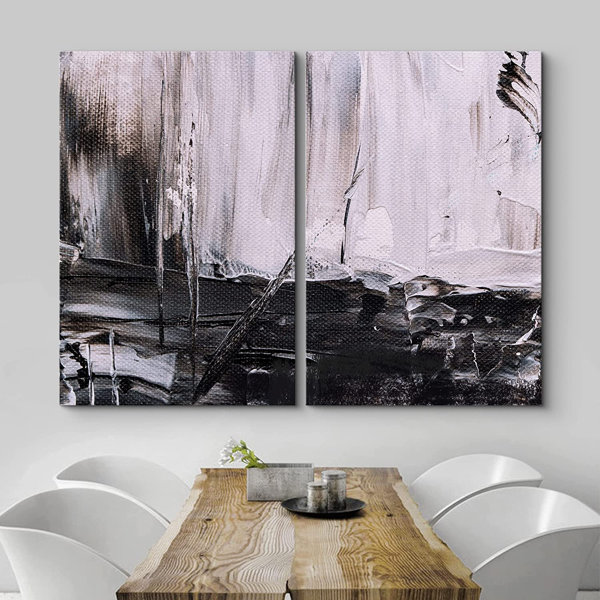 IDEA4WALL Framed Canvas Print Wall Art Set Dark Black White Grunge ...