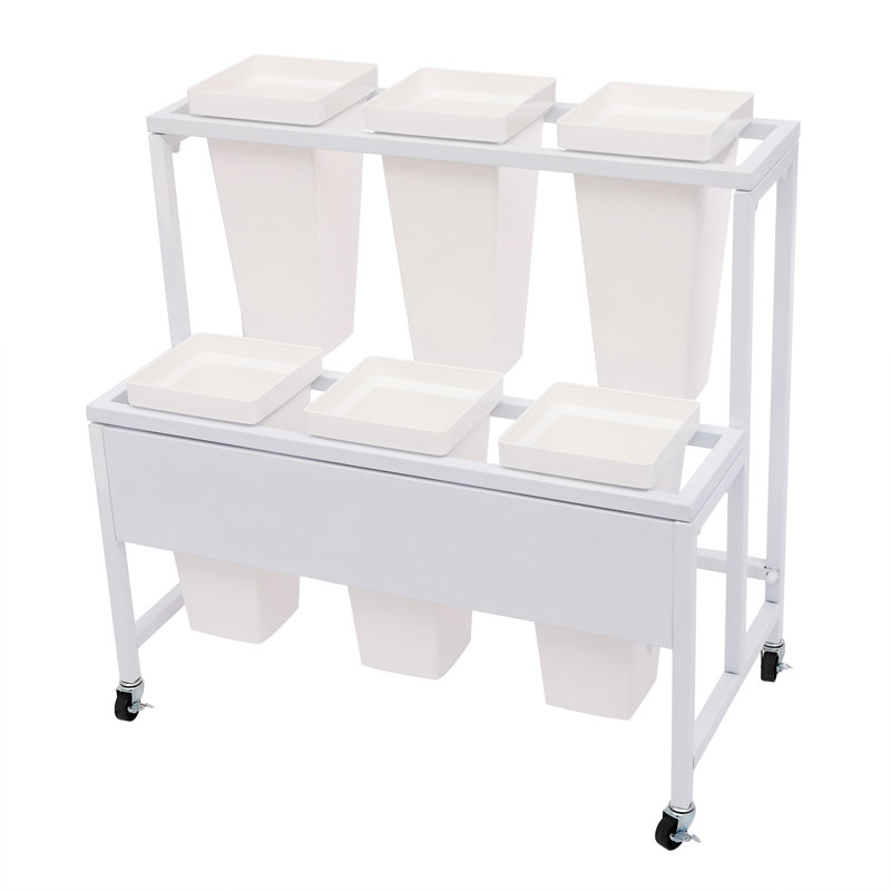 2-Tier Flower Display Stand With 6Pcs Buckets, White