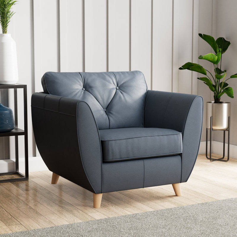 Marylin Leather Armchair, Navy, Light Wood
