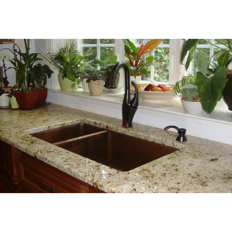 33" Hammered Copper 25/75 Double Basin Kitchen Sink