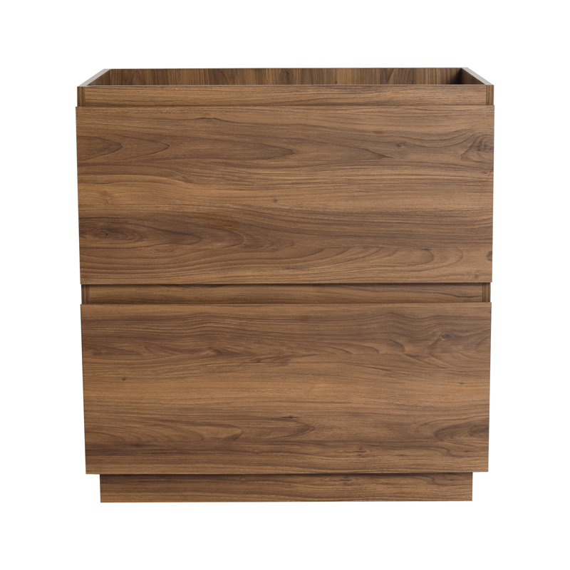 Meuble-lavabo de salle de bain 30 po sans lavabo, armoire encastrée moderne à deux tiroirs, bois d'ingénierie, brun, lavabo attrayant, élégant et rangement autoportant