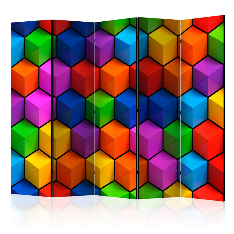 Room Divider - Colorful Geometric Boxes II [Room Dividers], 5, 172cm H x 225cm W x  3cm D