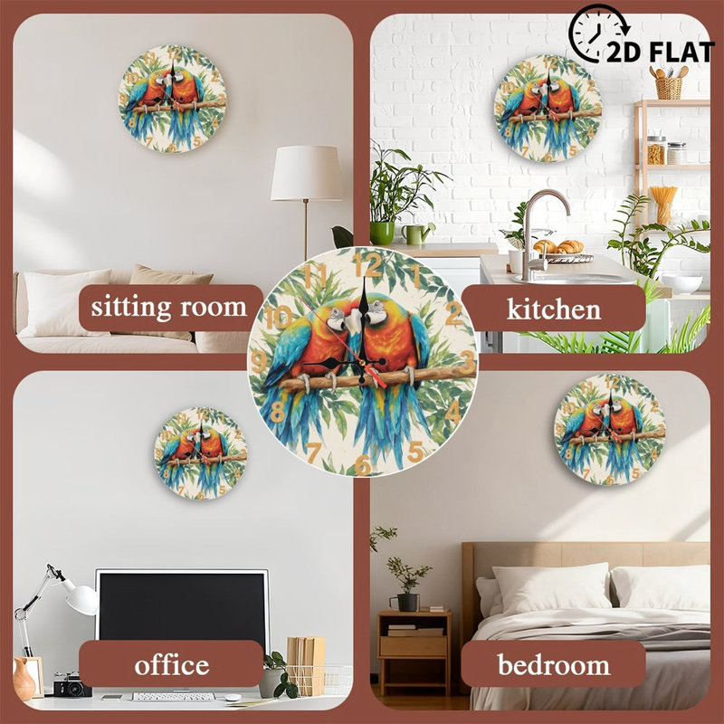 Clock Face With Parrots On Branch