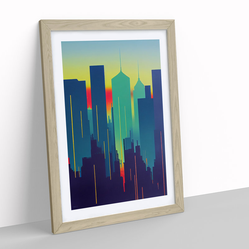 Enticing City Skyline Abstract - Framed Print, 34cm H x 25cm W, Oak