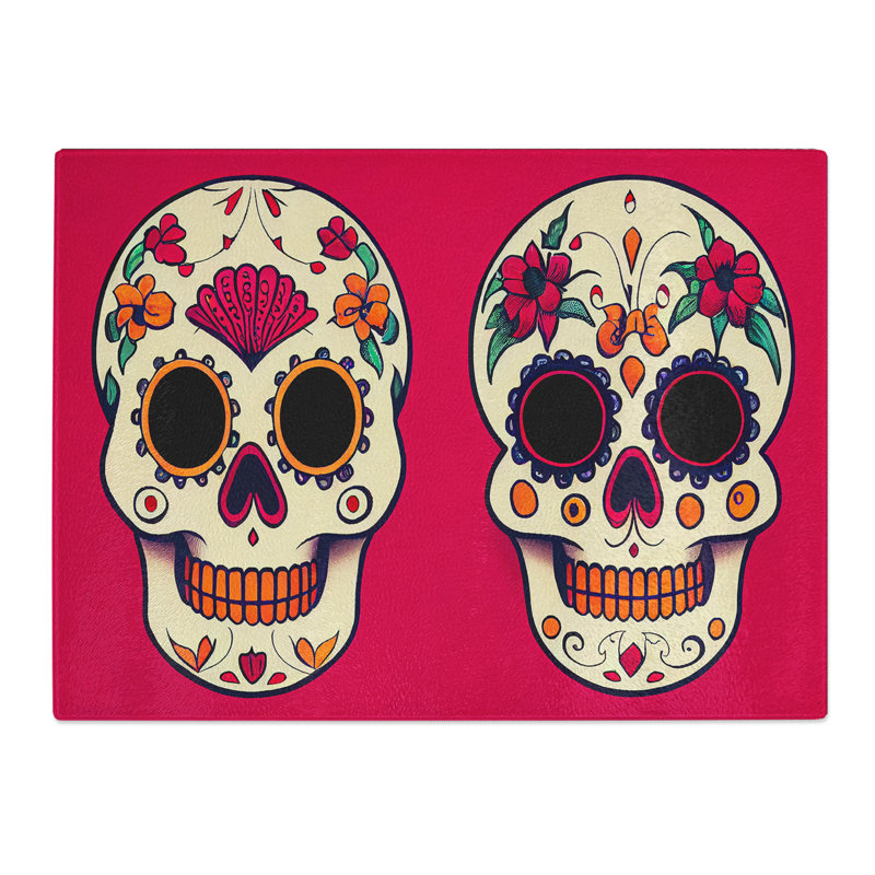 Floral Sugar Skulls  Glass Chopping Board