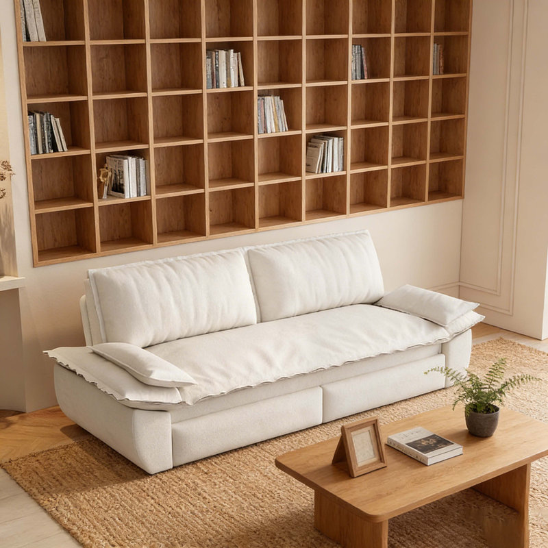 Canapé-lit escamotable de 73,2 po, canapé-lit convertible 3-en-1, causeuse en velours multifonctionnel, beige / blanc