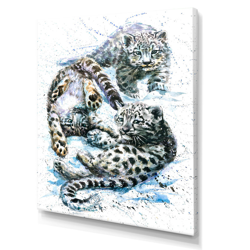 Petits léopards des neiges - Peinture, H 12 po x l 8 po x P 1 po, Toile tendue
