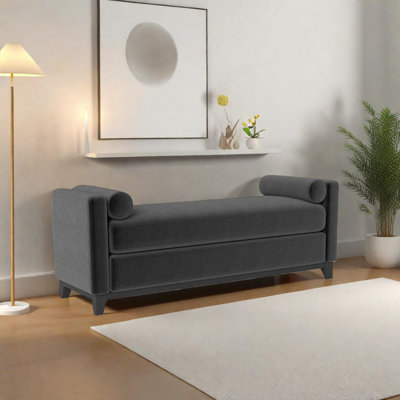 Banc rembourré en Sherpa avec pieds en bois et coussins