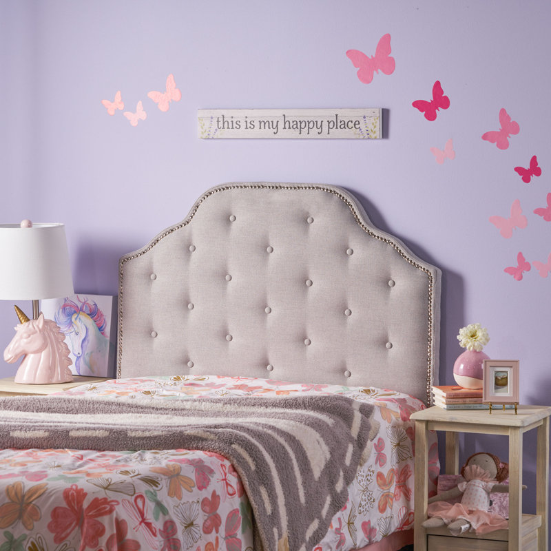 Tufted Upholstered Headboard Twin Size, Solid Wood Head Board With Durable Metal Legs, Adjustable Height Twin Headboard With Nailhead Trim,Fabric Headboard In Modern Button Tuffted Design
