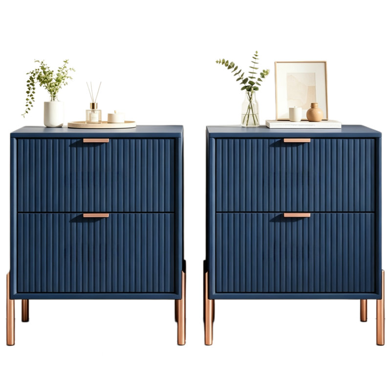 Ensemble de 2 tables de chevet modernes à 2 tiroirs Cainsville, Rose Gold/Navy