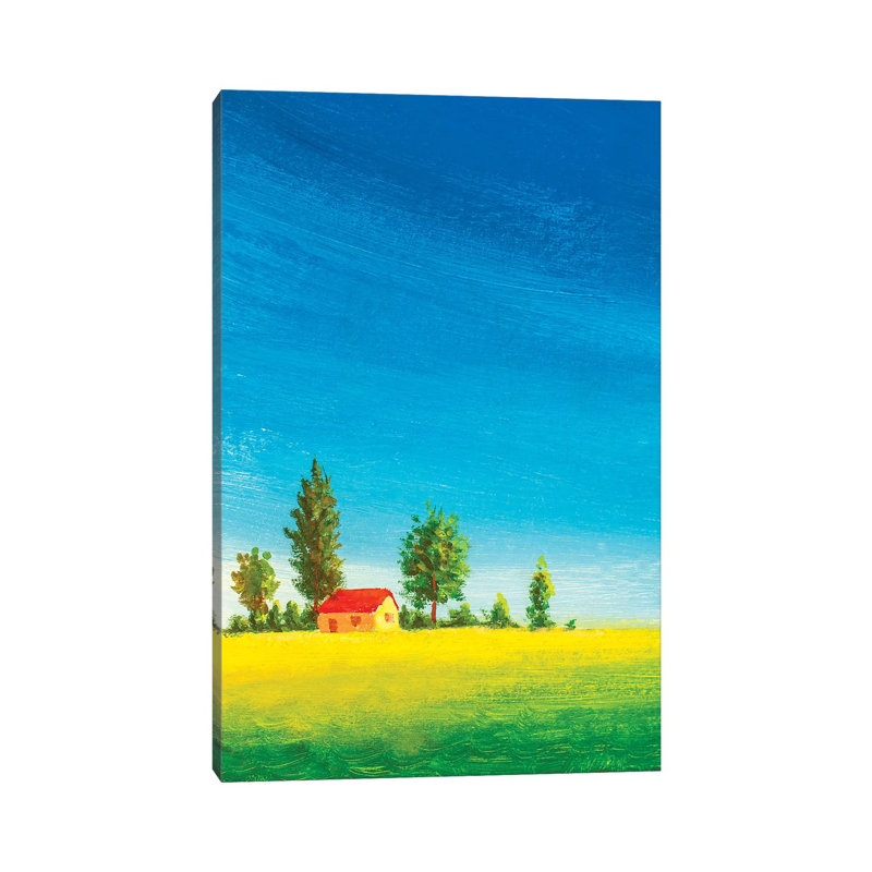 Beautiful House On Green Meadow by Valery Rybakow - Painting on Canvas, 45.72cm H x 30.48cm W x 1.91cm D, Wrapped Canvas
