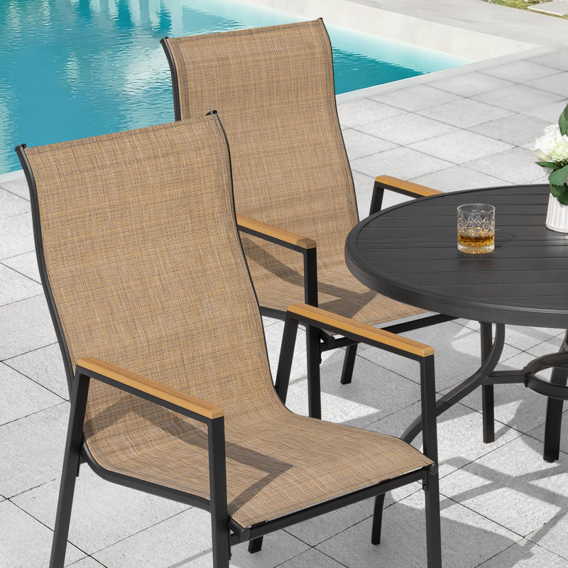 5-piece Patio Dining Set With Umbrella Hole, Stackable PVC-coated polyester Chairs