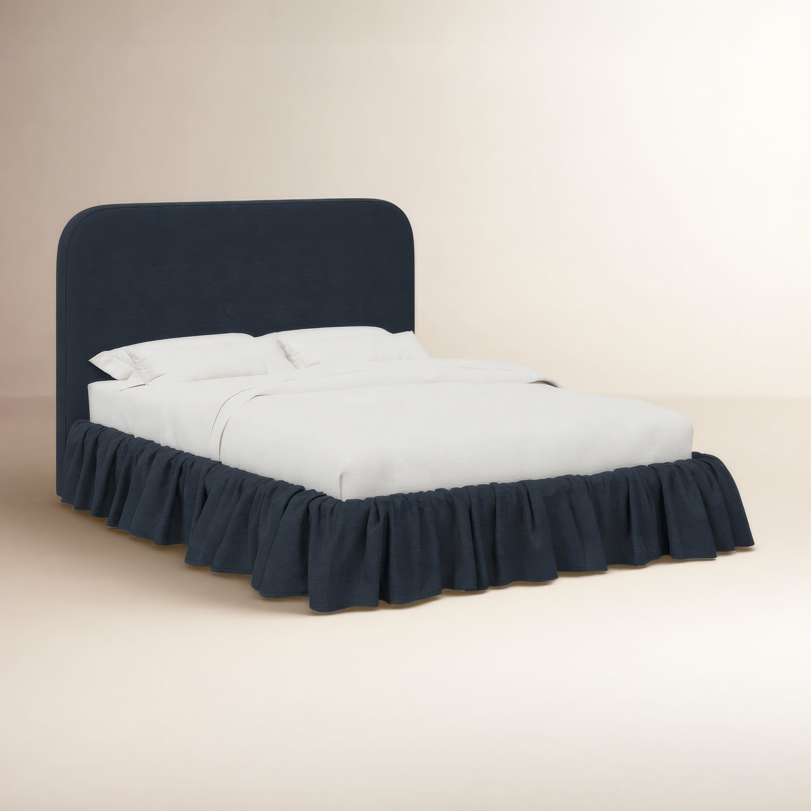 Maggie Ruffle Platform Bed, Classic Navy Linen, California King