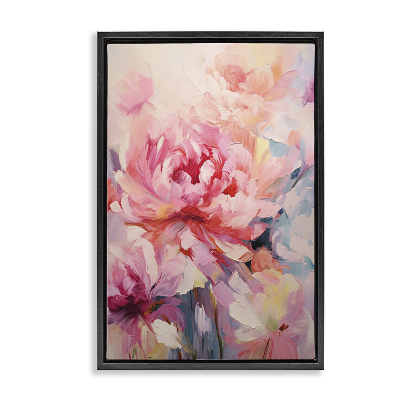 «Floral Explosions» par Gina Kelly, H 25 po x l 17 po, Cadre flottant noir de jais