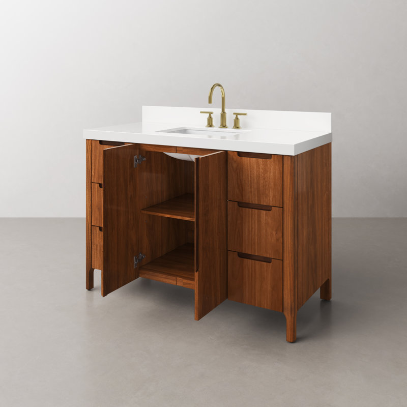 Sequoia 48 In. Single Sink Whitebrook Quartz Countertop Bath Vanity in Mango Wood With ORB Faucet, Noir Juglans