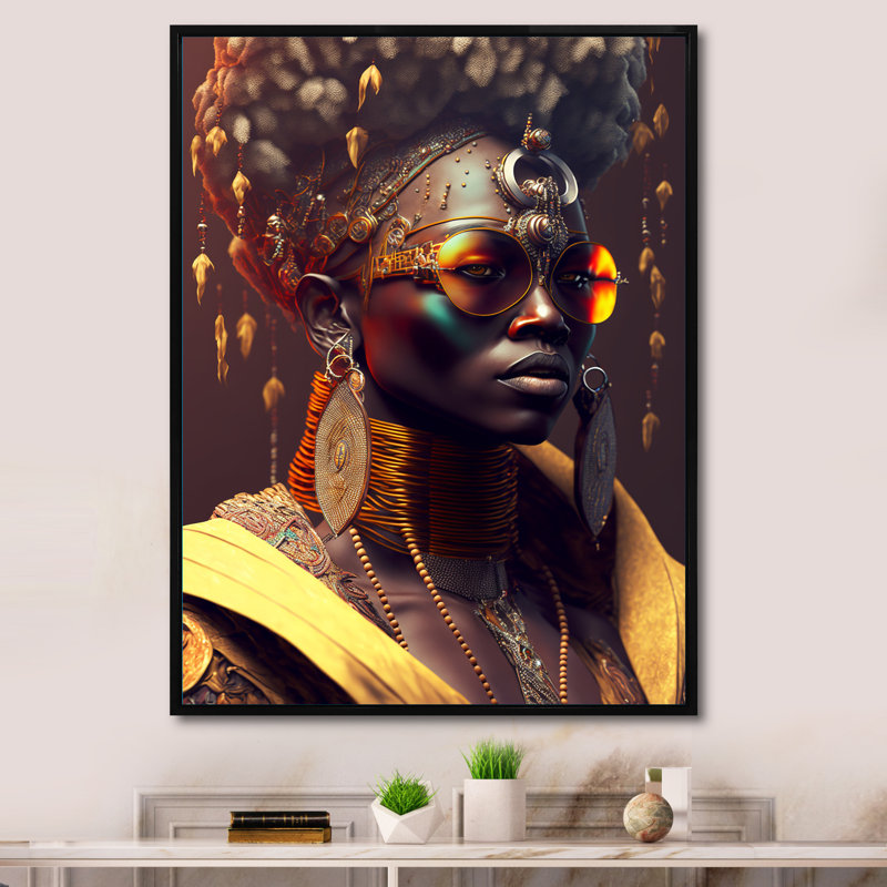 Femme afro-américaine lunettes de soleil Funky Traditiona, H 44 po x l 34 po x P 1,5 po, Cadre flottant noir
