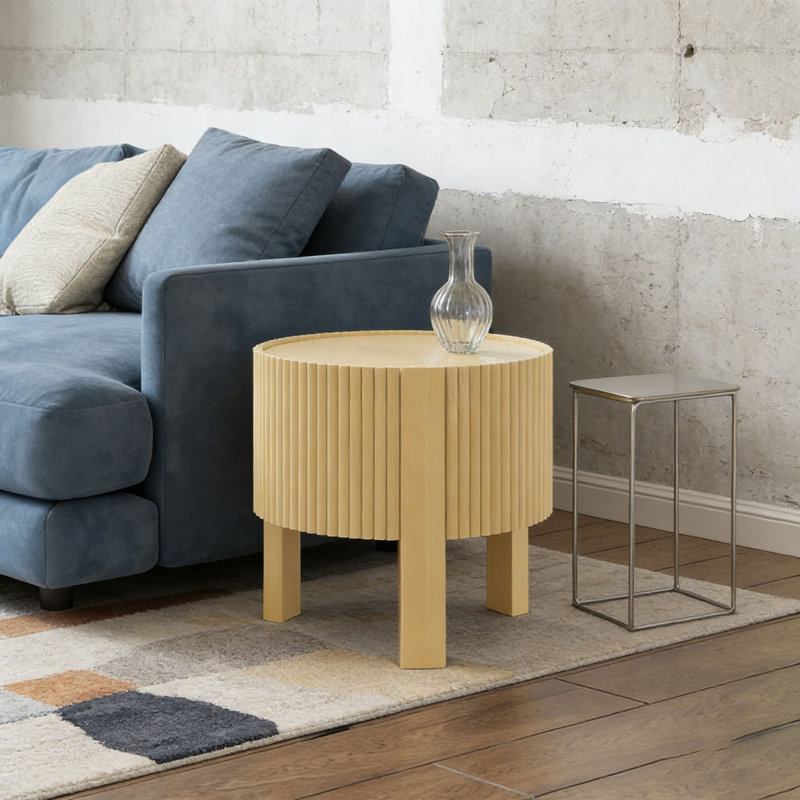 Round Fluted Side Table with Storage