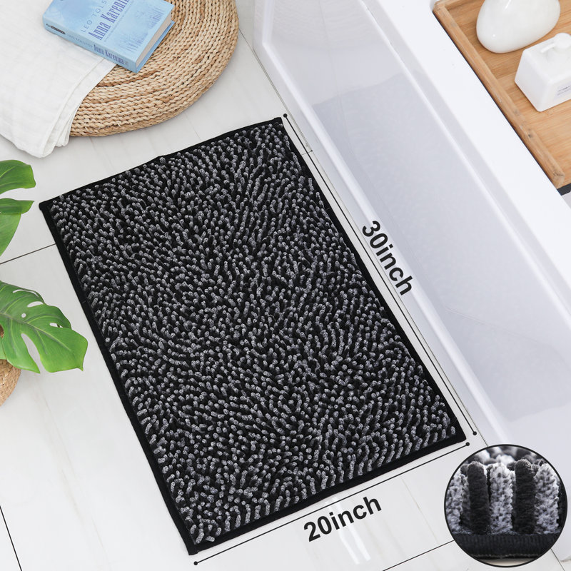 Radhika Chenille Non-Slip Bath Rug, Black, 20" W x 30" L
