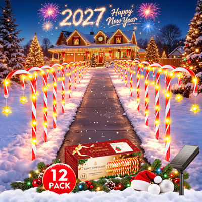 Outdoor Christmas Decorations, 19.88” Solar Candy Cane Christmas Decorations Outdoor Yard With 10 Modes And 144 Bright Led, Outside Waterproof Christmas Candy Cane Lights Pathway