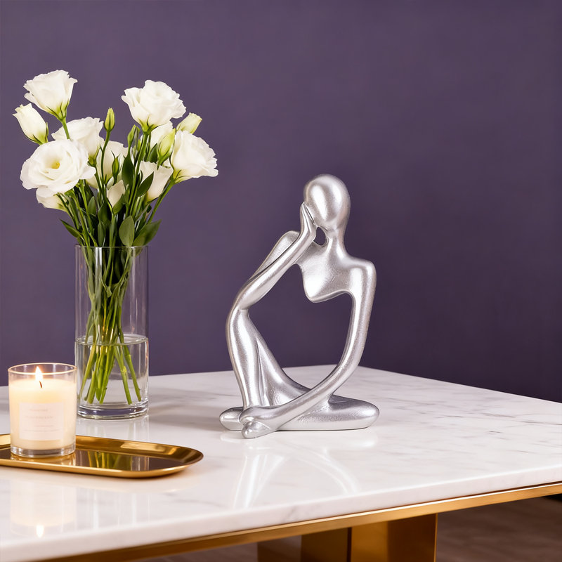 Statue de penseur 1pc - décor de bureau, sculpture d'art abstrait Sliver Decor, figurines de collection en résine pour la décoration du salon, des grandes idées de cadeaux