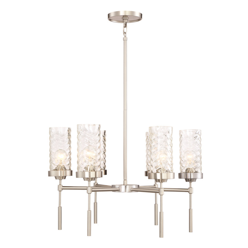 Lustre traditionnel 6 lumières à abat-jour Haleigh, Nickel brossé