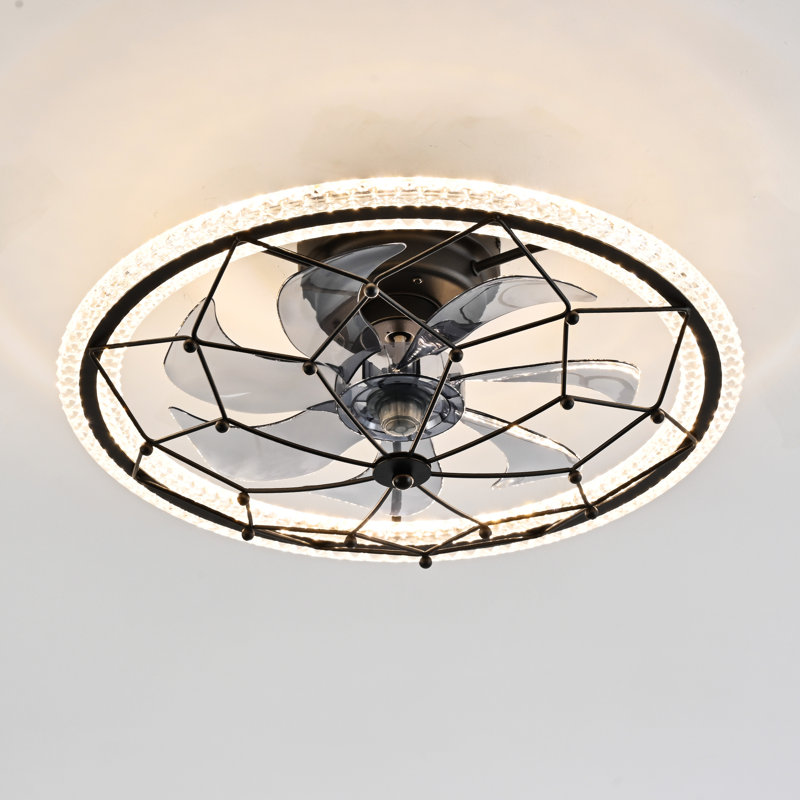 Ventilateur de plafond en cage avec éclairage, ventilateur de plafond encastré industriel avec télécommande, ventilateur de plafond à DEL noir mat avec 6 vitesses et éclairage 3 couleurs pour la chambre à coucher, la cuisine et le salon