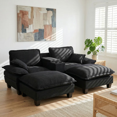 Modular Cloud Couch, Sailboat Sofa With Cup Holders & Storage, USB Port, 2 Ottomans & 2 Pillows, Chenille