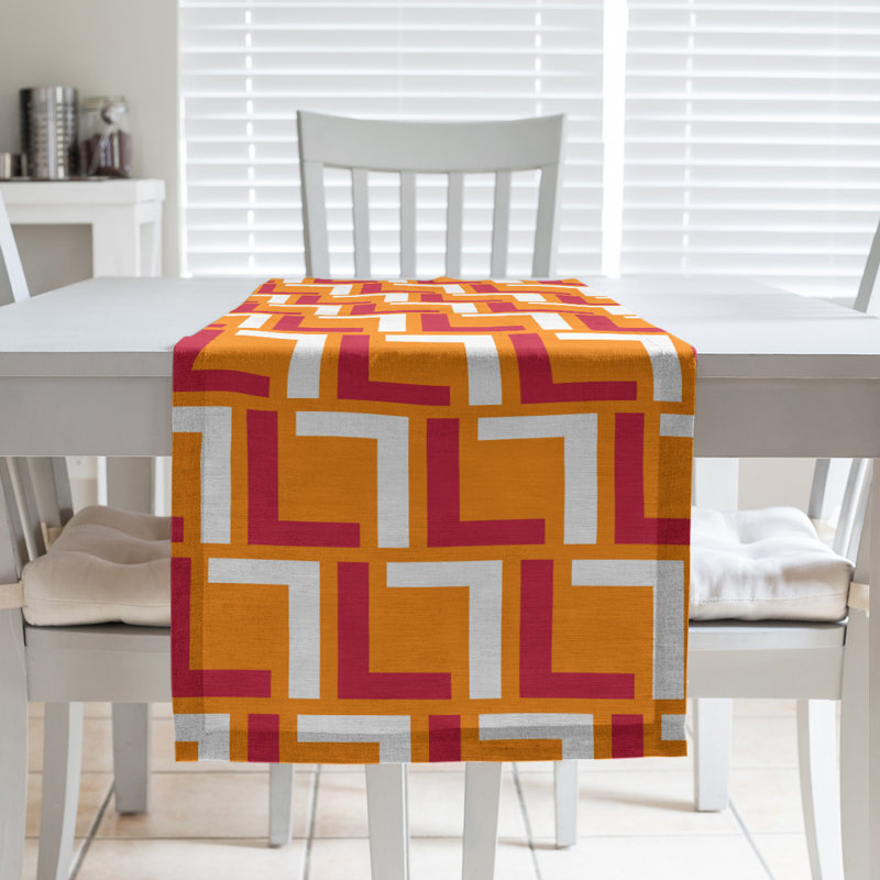 Chemin de table Tampa, 72 po x 16 po, Orange; rouge; blanc, Coton