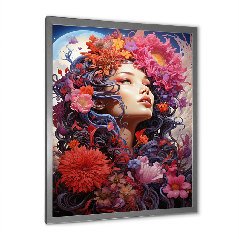 Glorious Blossoming Flower Goddess I, reproduction sur toile, Cadre simple argenté, H 20 po x l 12 po x P 1 po