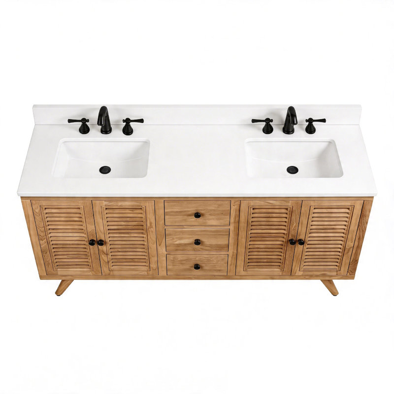 Harper 73" Double Bathroom Vanity, 61, Carrara White Marble