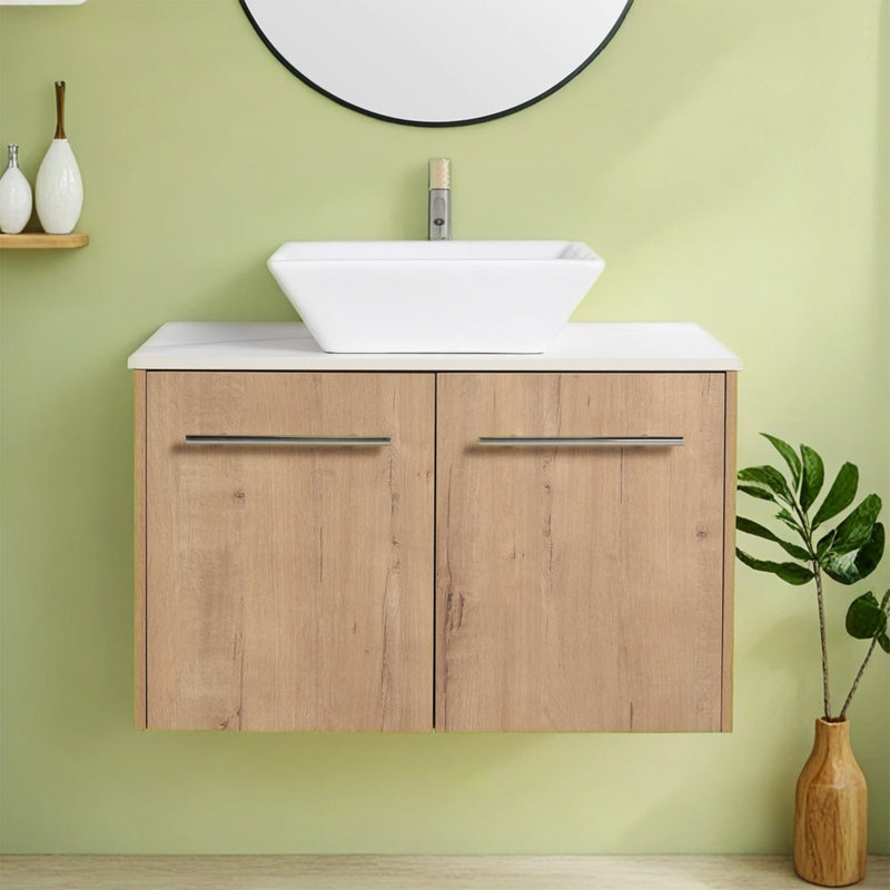 Meuble-lavabo simple 29,53 po avec plateau en pierre frittée Nazariyah