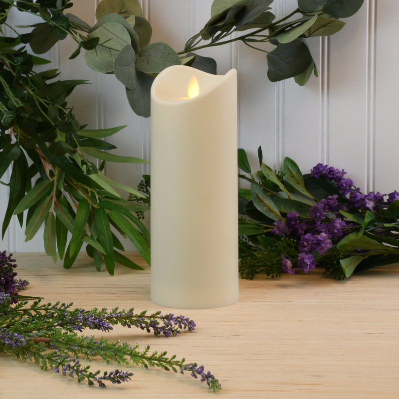 Battery Operated Pillar Candle with Flickering Flame, Cream, 12" H x 3.5" W x 3.5" D