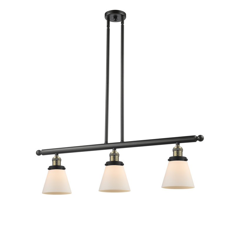 Cone 3 Light Stem Hung Island Light, Smoked, 36" H x 36" W x 8" D, Satin Gold