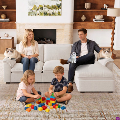 Kujtesa 102" Chenille L-shaped Sofa with One Movable Ottoman.