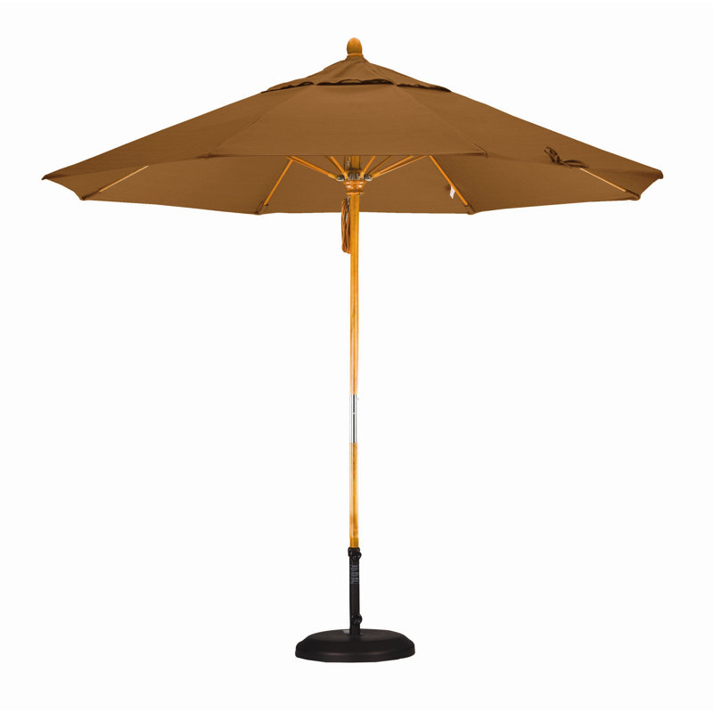 Parasol 9" Market, Sunbrella A Toile Teck, Marenti Wood