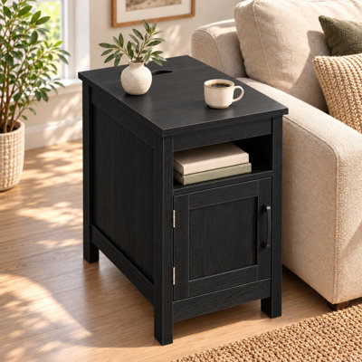Alisma 24''H Farmhouse End Table with Flip-Top Storage, Open Shelf and Cabinet, Narrow End Table and Bedside Nightstand, Wooden Side Table for Living Room & Bedroom