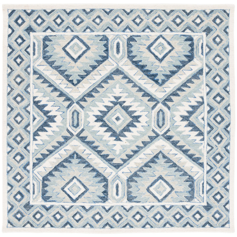 Tapis géométrique en laine et en coton touffeté à la main Neher Metro, Carré 6 pi