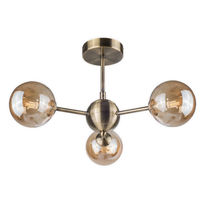 Rambrij Glass Semi Flush Mount, Antique Brass