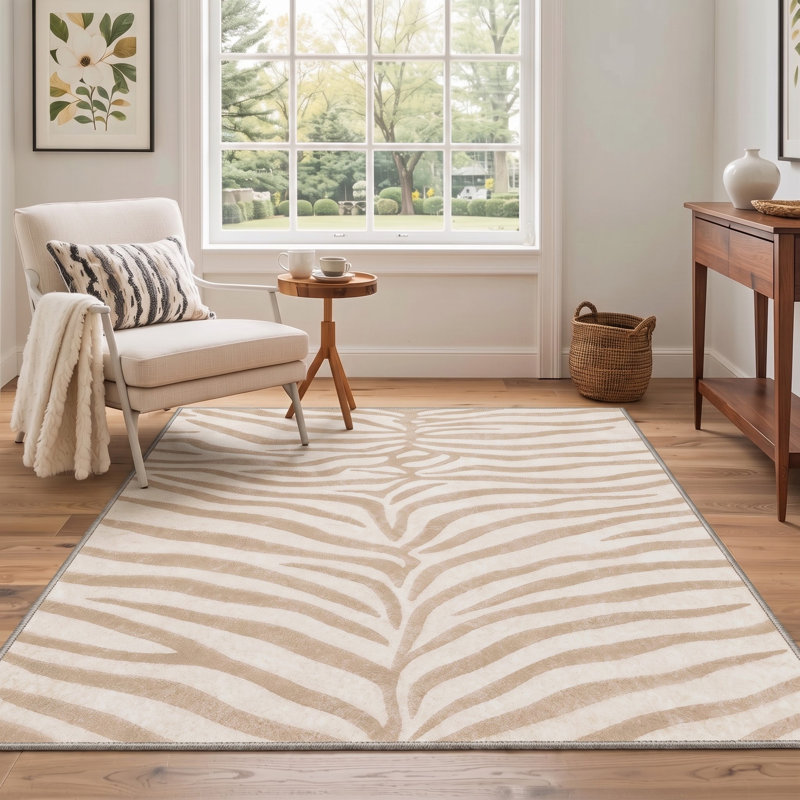 Tapis zébré Albertslund, Rond 5 pi, Beige; café