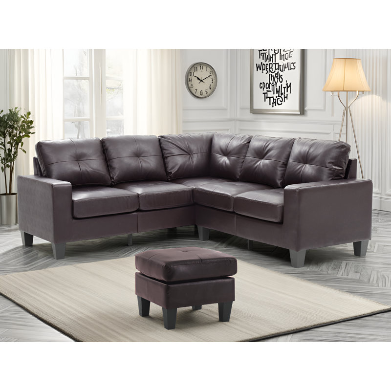 Canapé modulaire en similicuir avec repose-pieds Grèce, Marron foncé