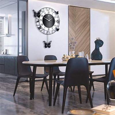 Modern Stylish Butterfly Decor Wall Clock For Living Room, Elegant Hanging Art Clock With Simple Design