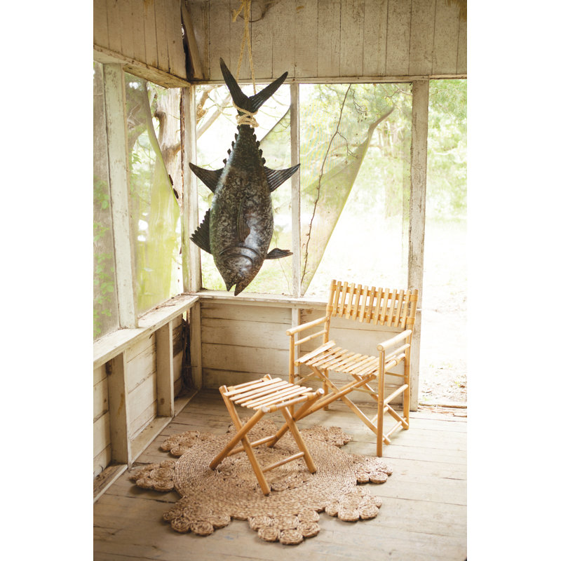  Metal 3D Tuna with Sisal Rope, 45" Long, Recycled Hand-Hammered Brown Distressed Finish
