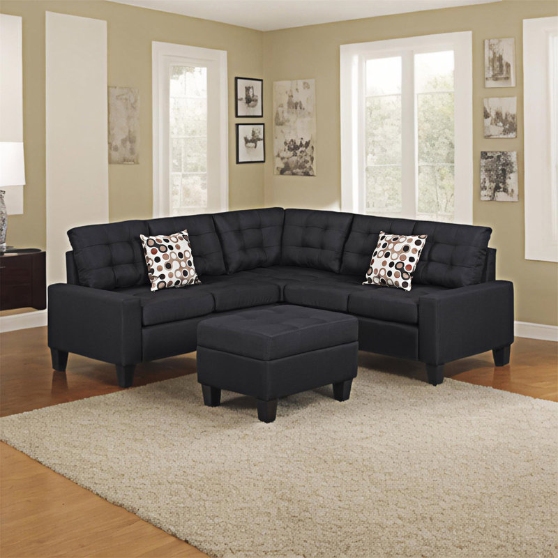Upholstered Sectional Sofa, Black Fabric